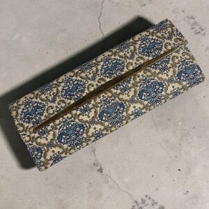 Vintage Susan Bates Knitting Needle Set Tapestry Case Blue Gold Damask Aluminum